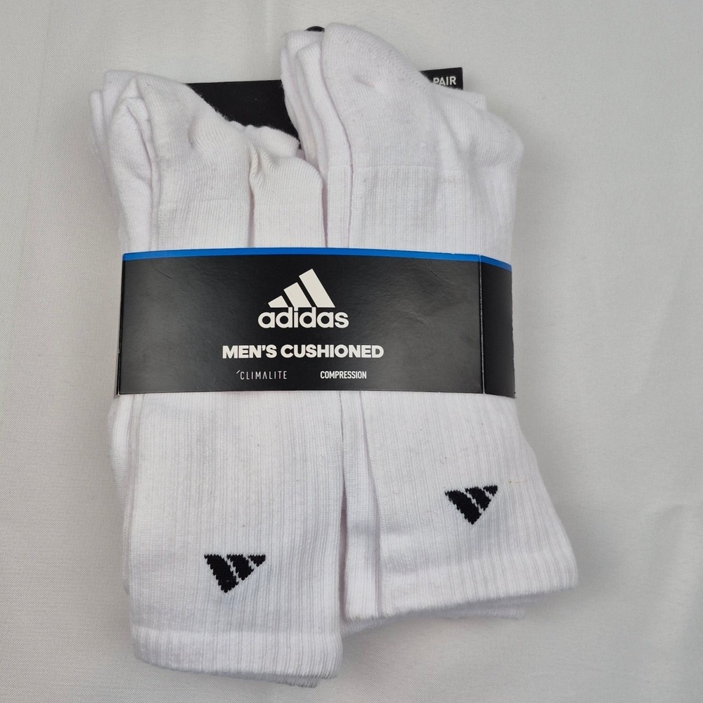 Adidas Men's Cushioned Climalite Compression Crew Socks 6 Pair White 6-12 NWT